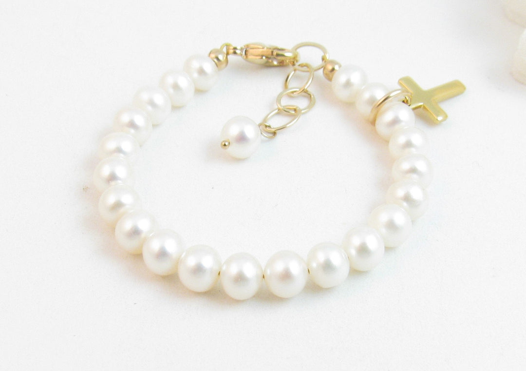 Pearl Cross Charm Bracelet