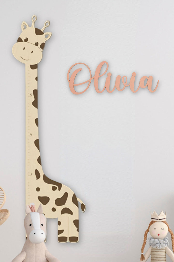 Wooden Giraffe Growth Chart Ruler with Name Sign