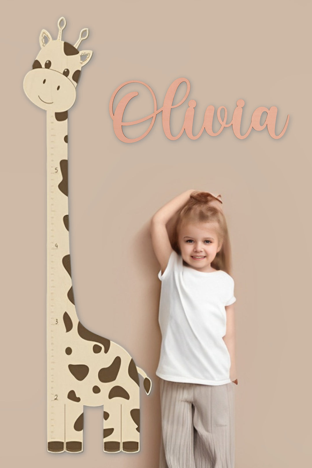 Wooden Giraffe Growth Chart Ruler with Name Sign