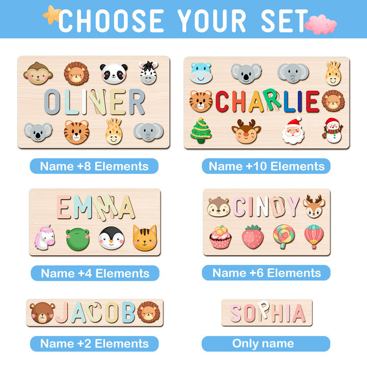 Personalized Wooden Baby Name Puzzle with Animals