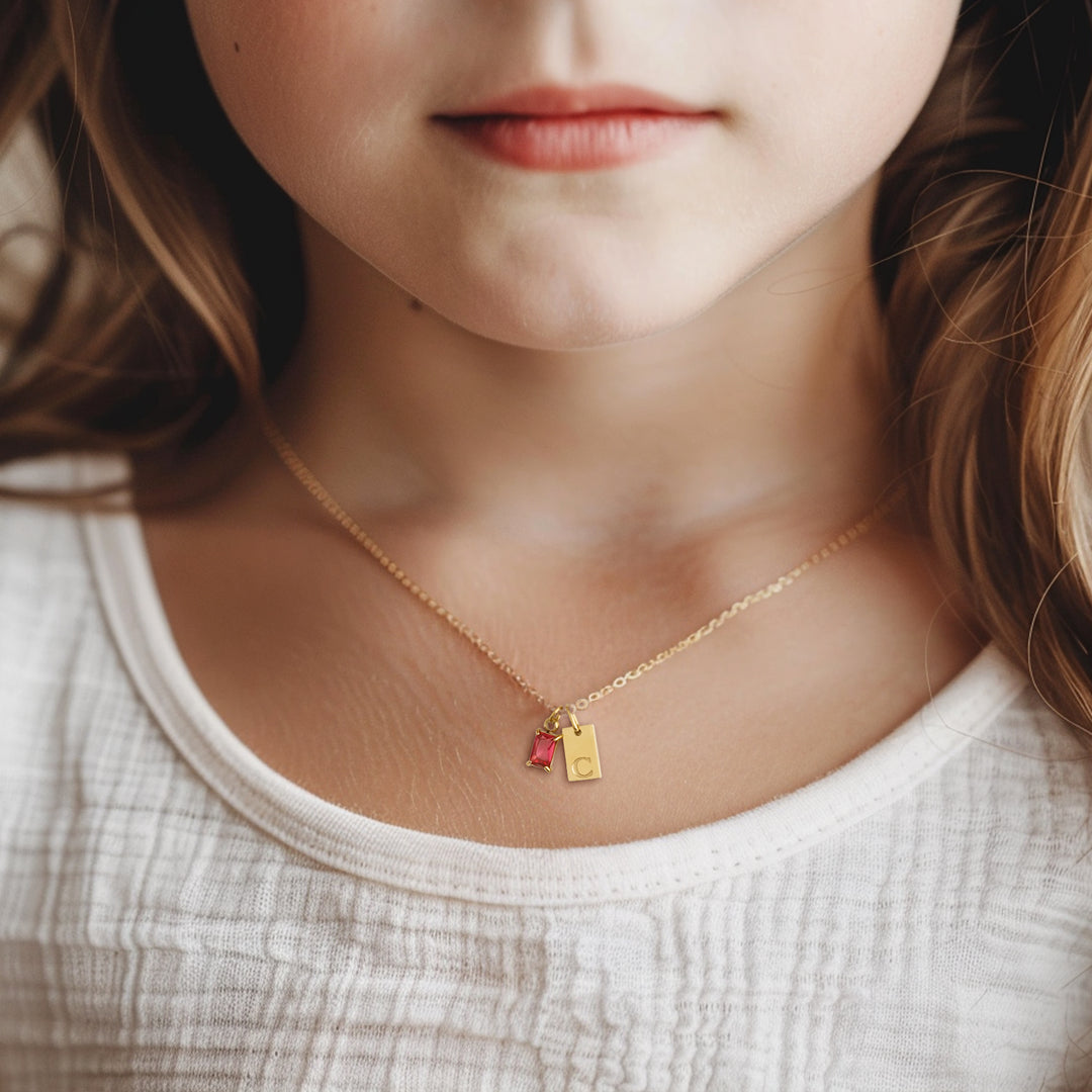 Personalized Initial and Birthstone Baguette Mommy & Me Necklace