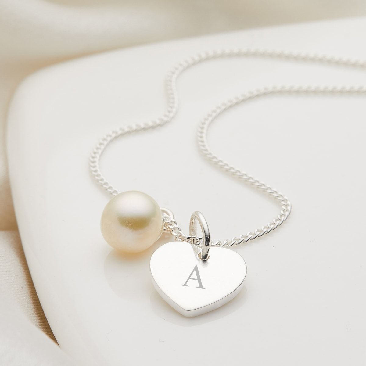 Heart and Pearl Childrens Initial Necklace