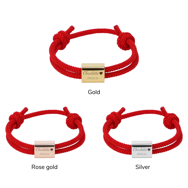 Bracelet en corde pour bébé fait main et gravé sur mesure 