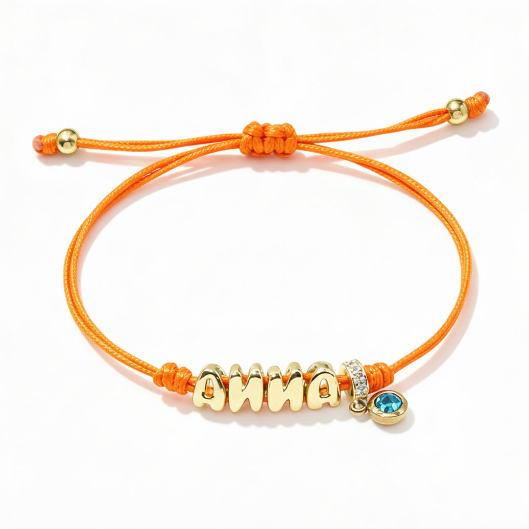 Personalized Balloon Initial Name & Birthstone Rope Bracelet