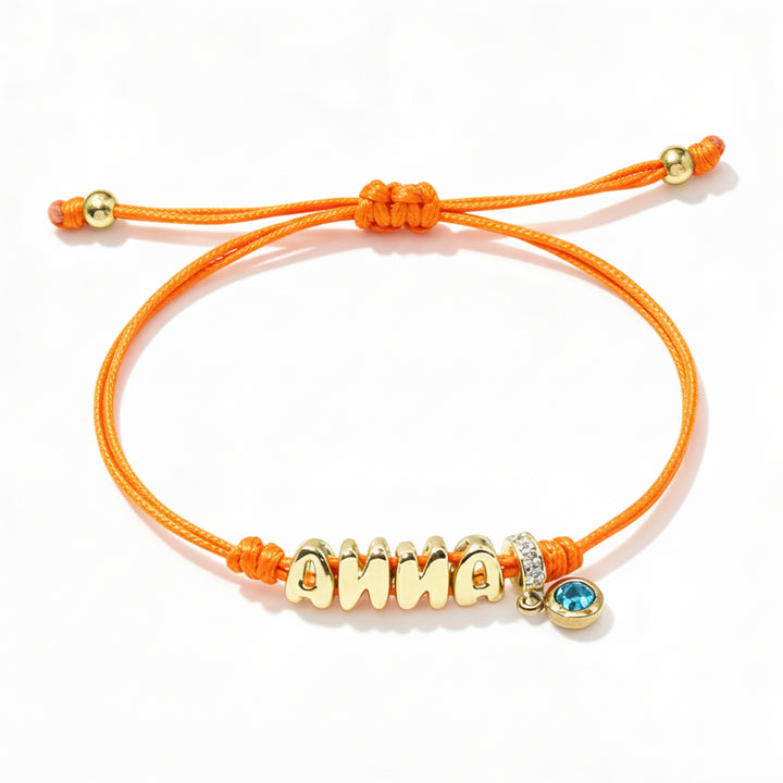 Personalized Balloon Initial Name & Birthstone Rope Bracelet