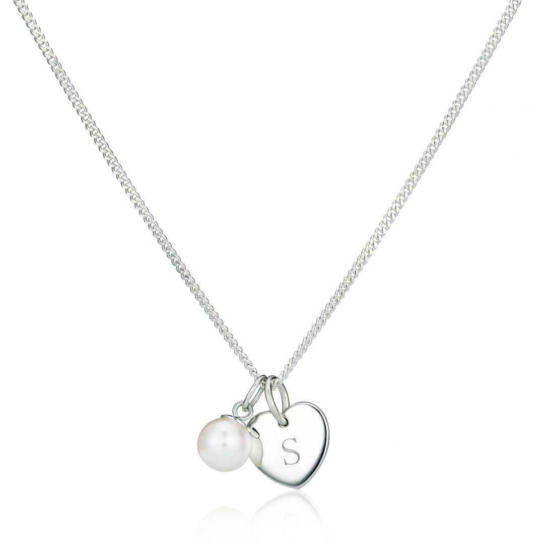 Heart and Pearl Childrens Initial Necklace