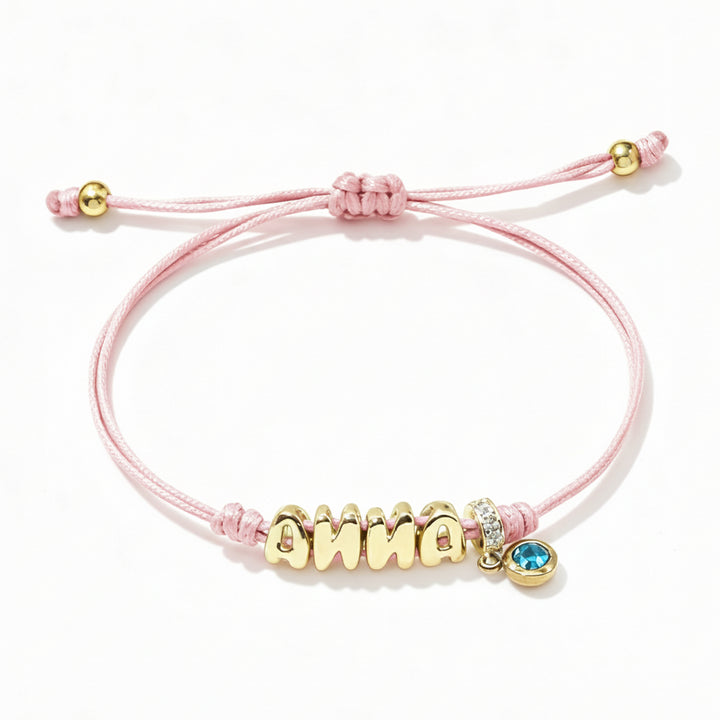 Personalized Balloon Initial Name & Birthstone Rope Bracelet