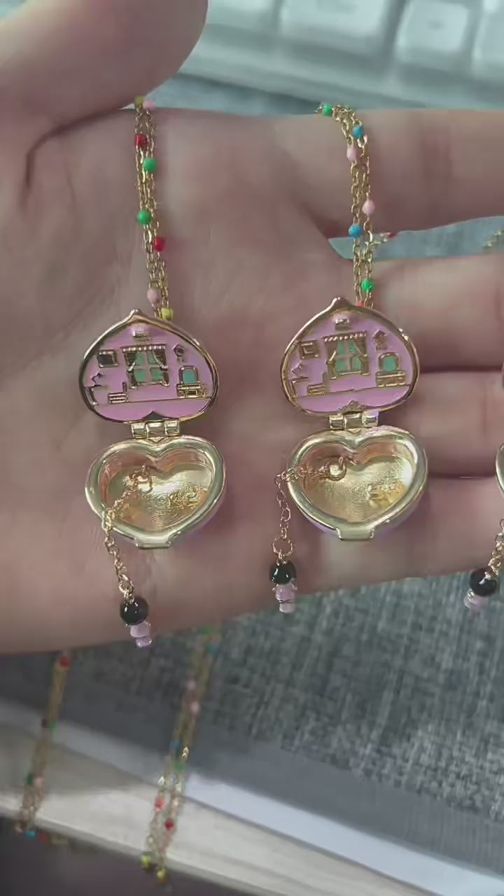 Magical Heart Locket Necklace with Fairy Charms