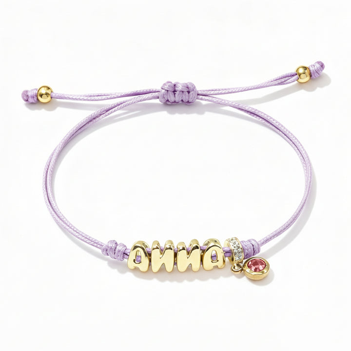 Personalized Balloon Initial Name & Birthstone Rope Bracelet