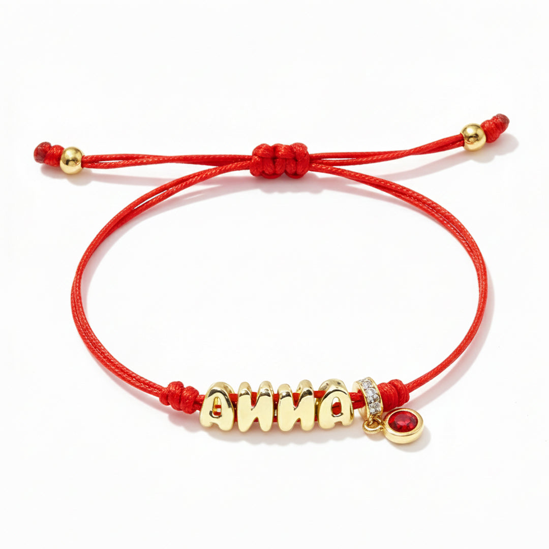 Personalized Balloon Initial Name & Birthstone Rope Bracelet