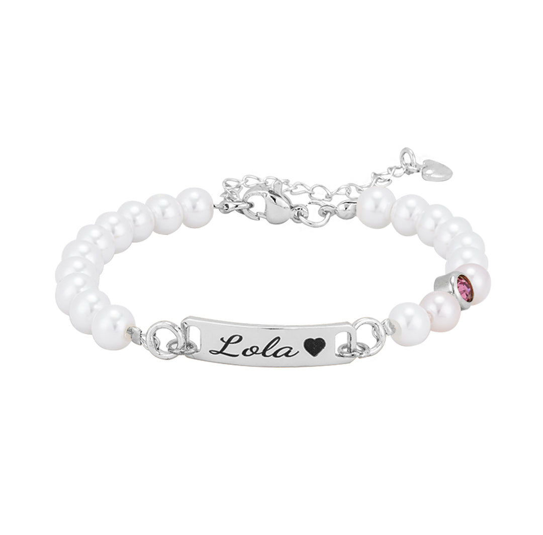 Bracelet de perles personnalisé avec nom de bébé et pierre de naissance