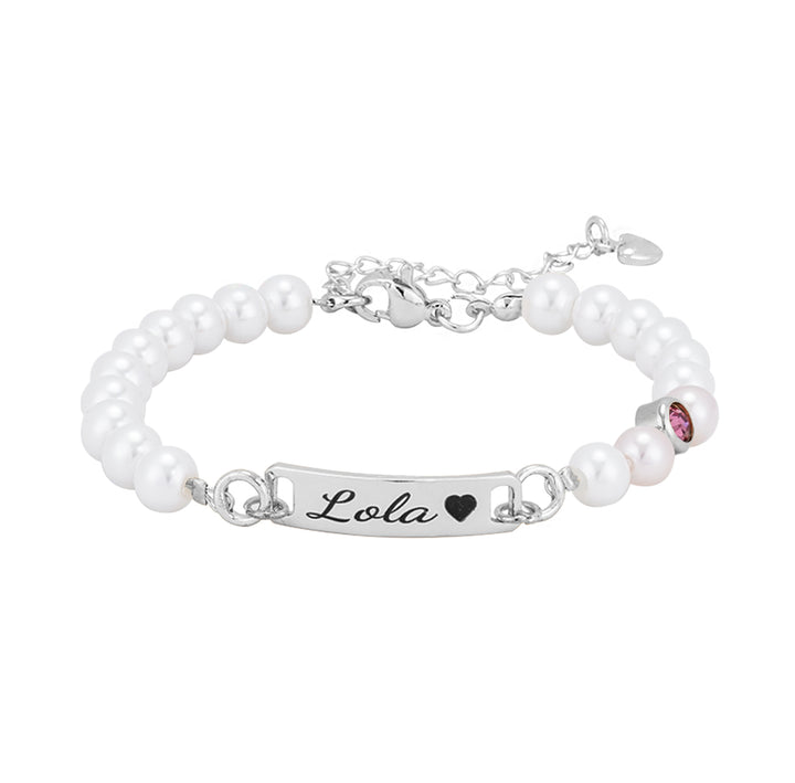 Bracelet de perles personnalisé avec nom de bébé et pierre de naissance