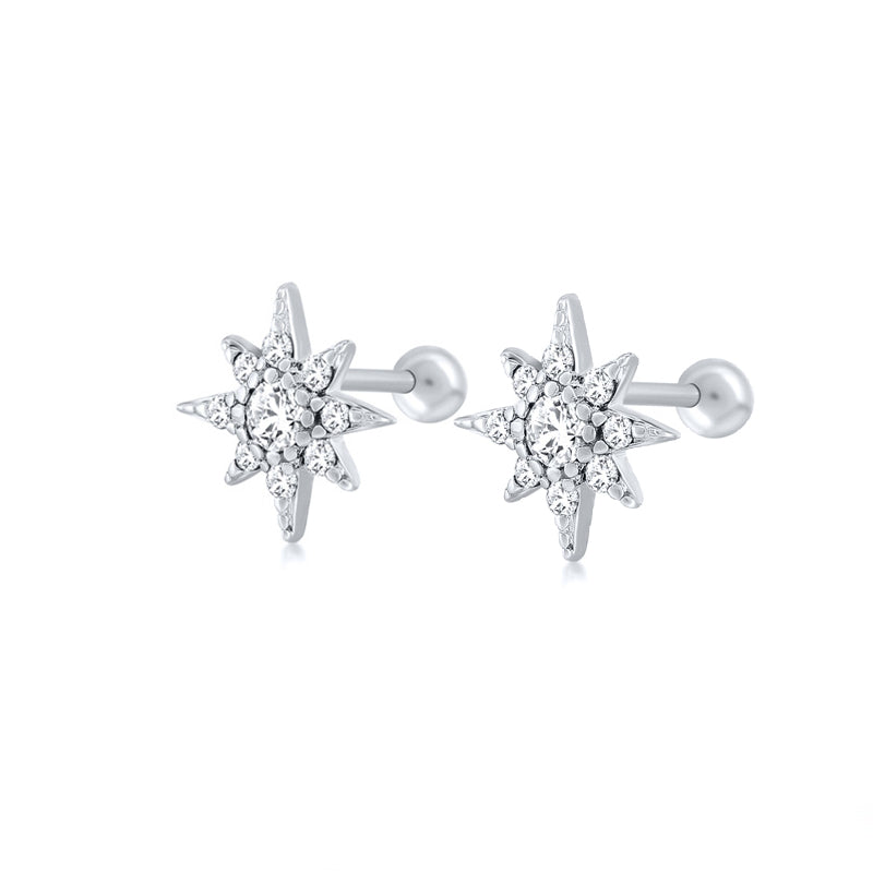 Radiant Starburst CZ Grils Stud Earrings