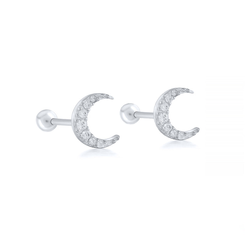 CZ Crescent Moon Girls Stud Earrings