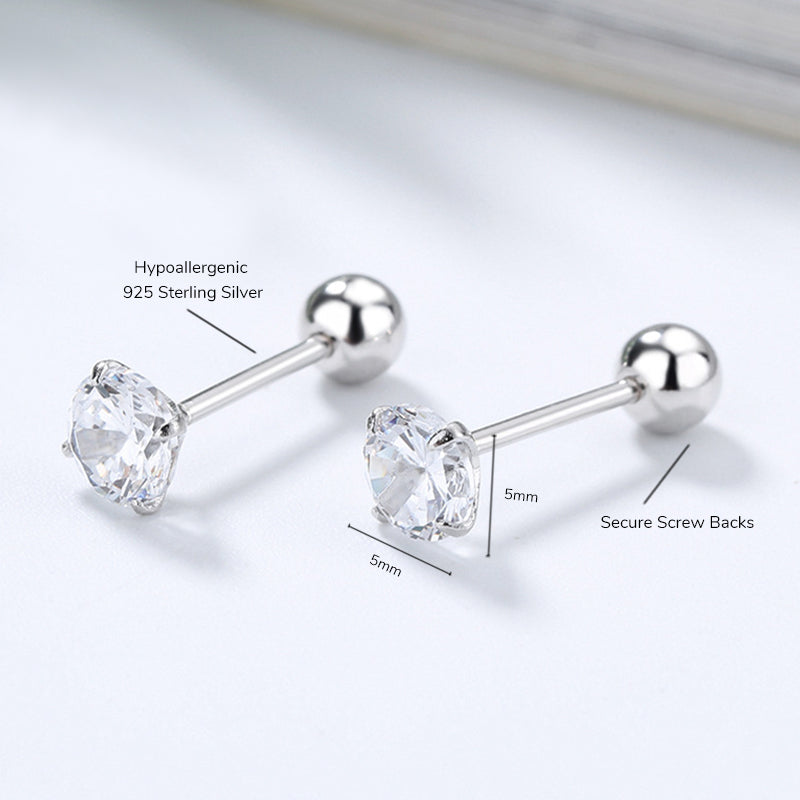 Classic Setting CZ Sterling Silver Girls' Stud Earrings
