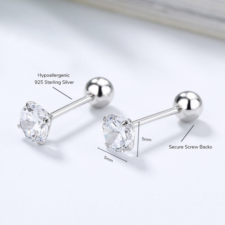 Classic Setting CZ Sterling Silver Girls' Stud Earrings